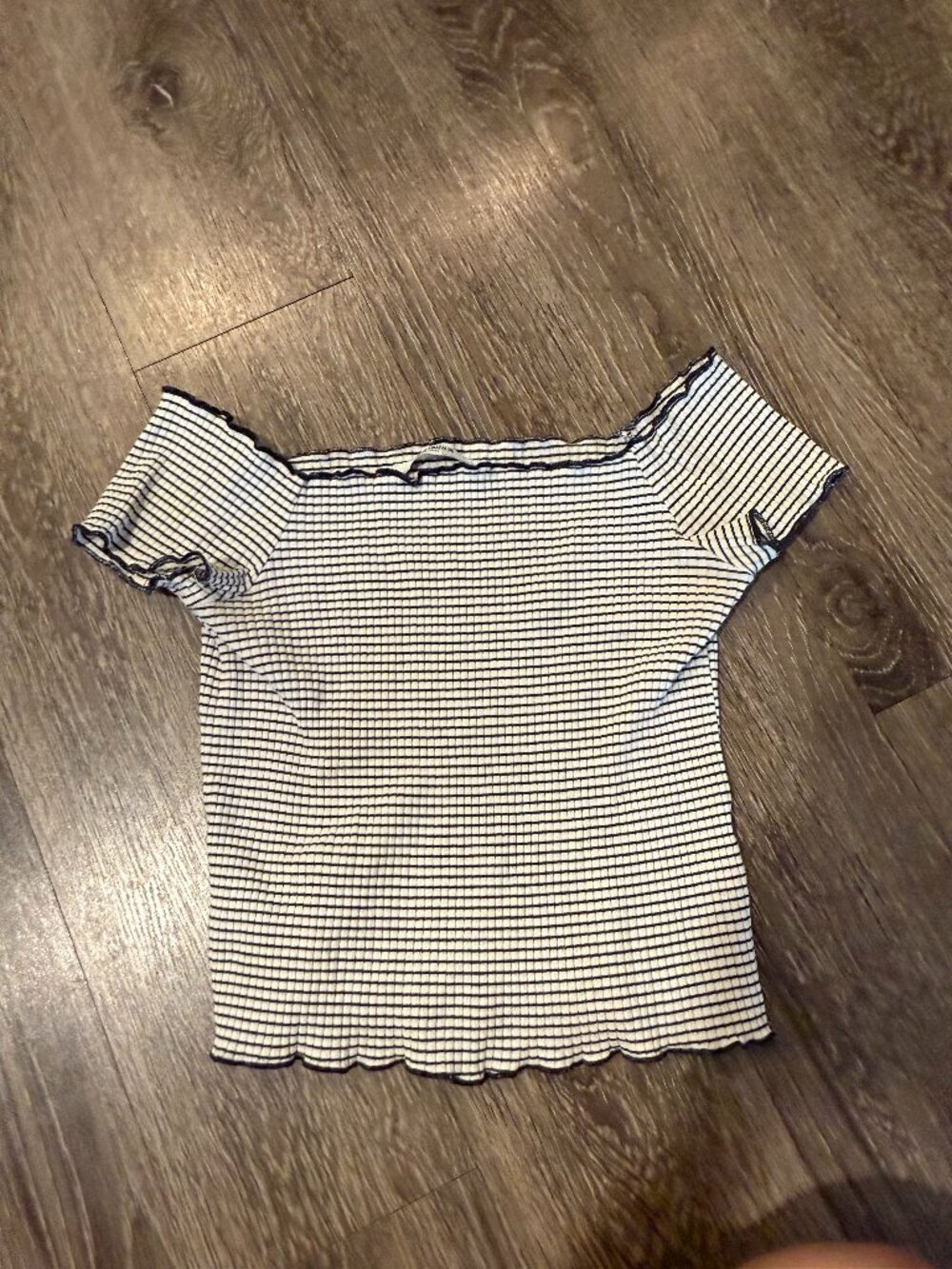 Zara Navy/white, Striped Crop Top, off the shoulder tank, Size Small